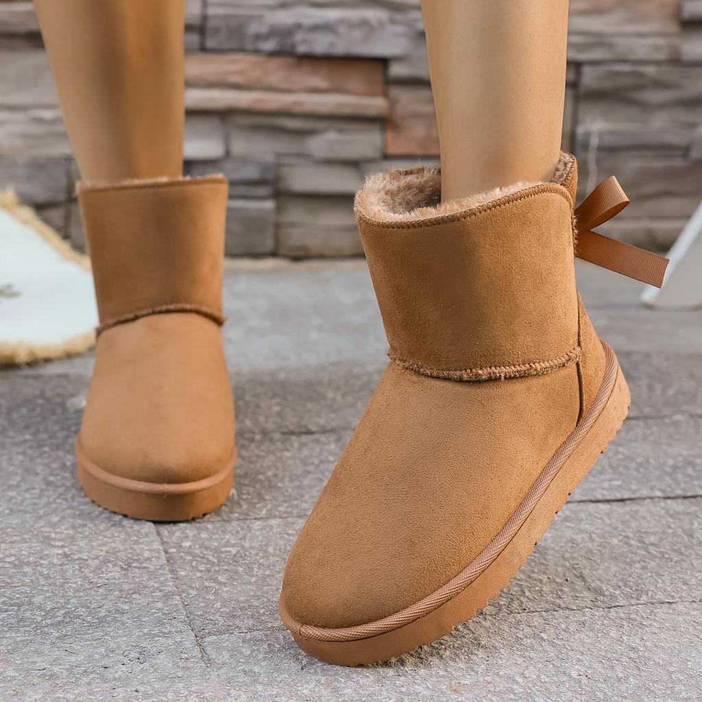Fashion New Round Head Light Mouth Bow Sexy Casual Walking Boots Winter Thick Sole Non-slip Large-size Snow Boots for Women