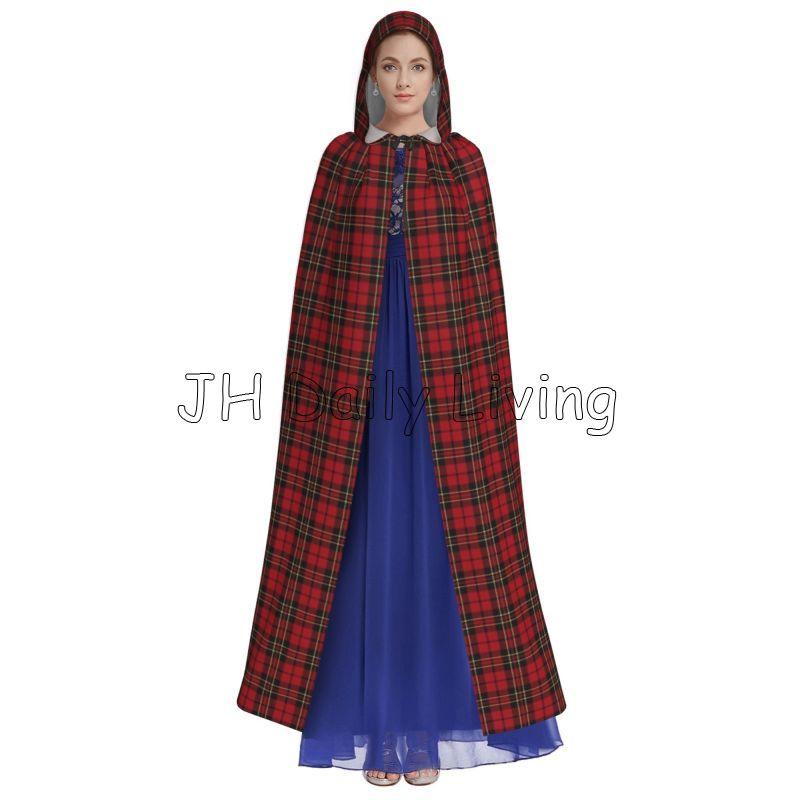 Red Tartan Checks Plaid Long Hooded Cloak Unisex Witch Party Reversible Hooded Women Vampires Cape