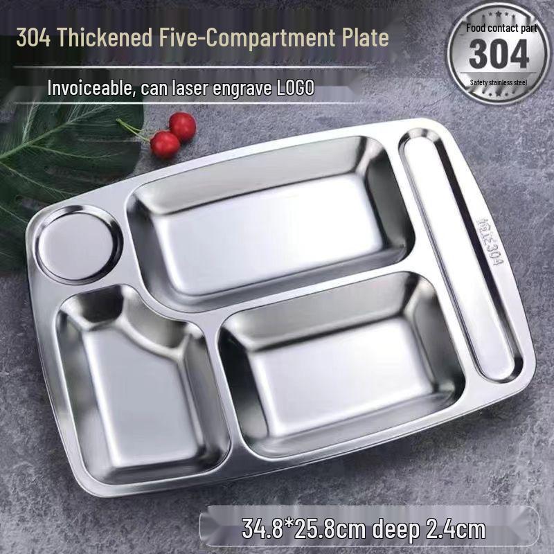 304 Stainless Steel Compartment Meal Tray for Kindergarten Students, Adults, and Canteens