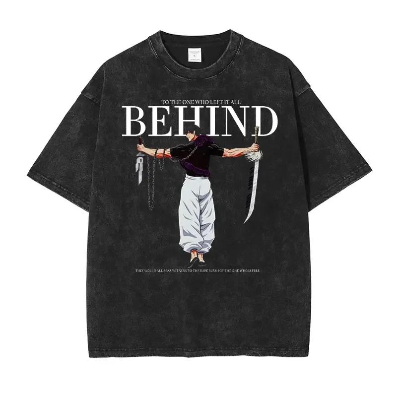 Japanese anime 100% Cotton T-shirt Anime J-Jujutsu K-Kaisen Vintage wash T-shirt Loose plus size short sleeve T-shirt