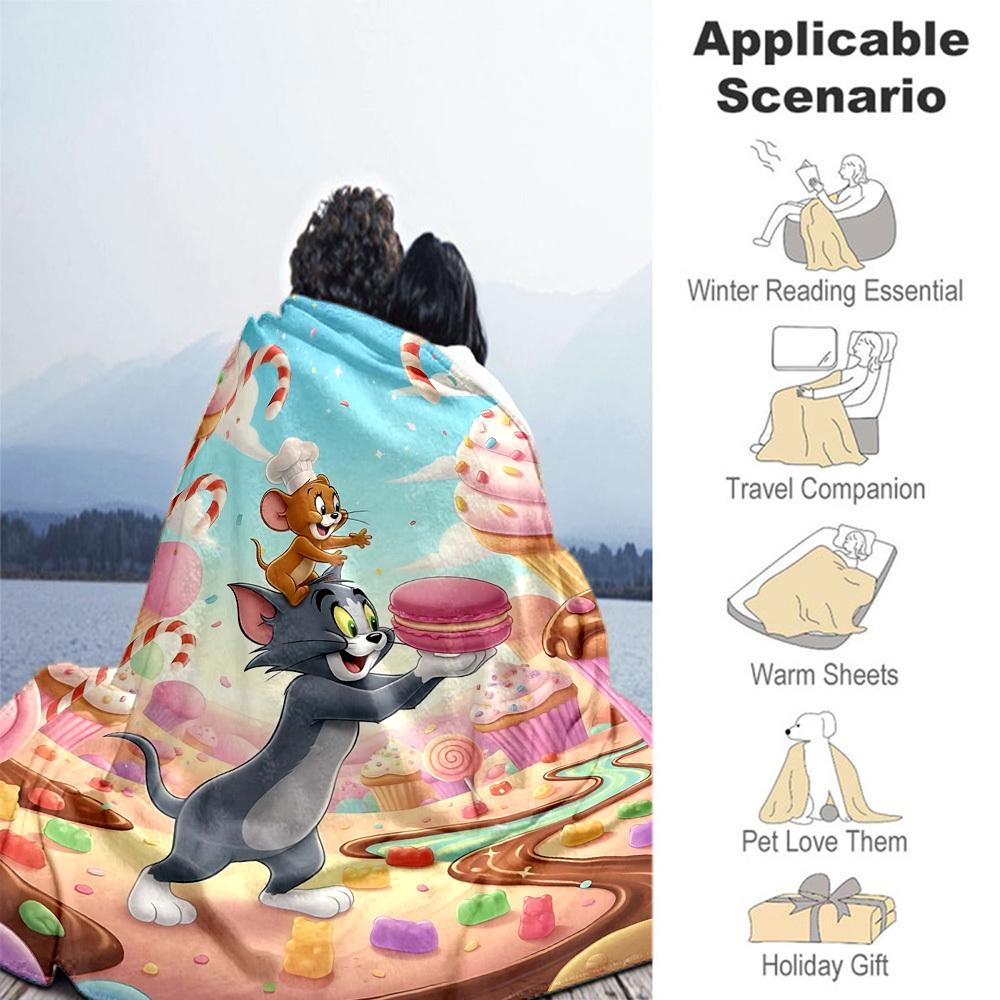 1pc Tom JerryOutdoor Flannel Blanket Soft Plush Decor for Picnics, camping,Bedroom, Playroom, or Lunch Breakn1178A