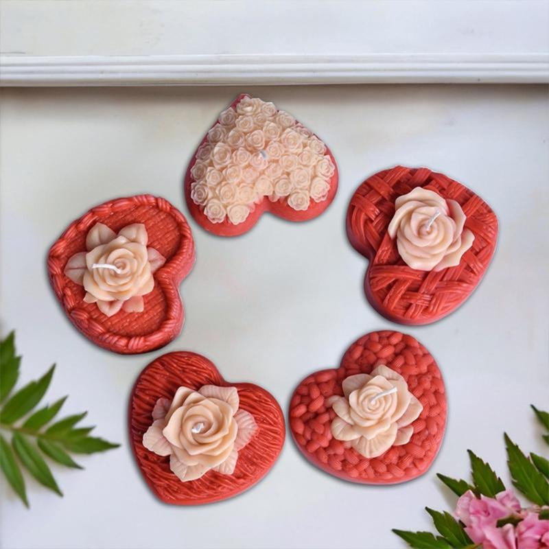 Rose Heart Shape Silicone Candle Molds 3D Heart Soap Silicone Molds for Epoxy Resin Candle Making Gypsum Decoration