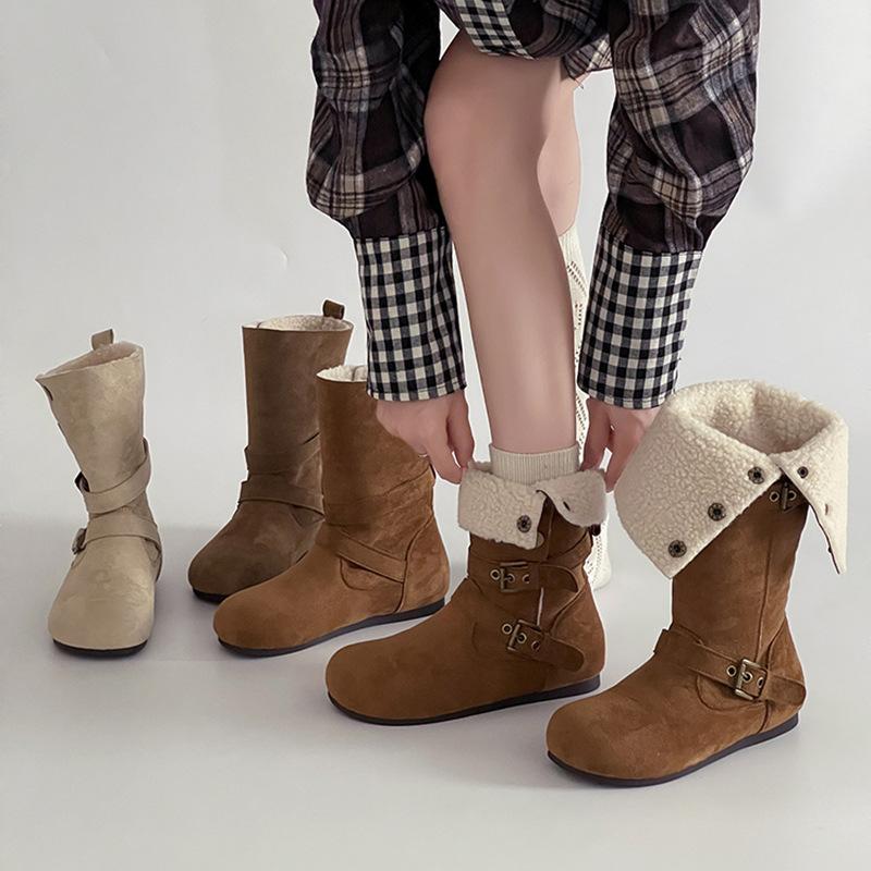 Suede retro two-wear velvet warm tall women's knight boots autumn and winter belt buckle thick heel thin fashion boots