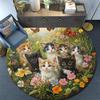 Kittens in Flowers Round Area Rug,Carpet Rug for Living Room Bedroom Sofa Playroom Decor,Non-slip Floor Mat