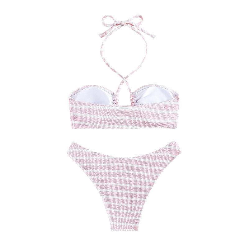 Women’s Summer Striped Halter Tankini Bathing Suit Triangle Bikini Set, Fashion Sexy Two-Piece Swimsuit