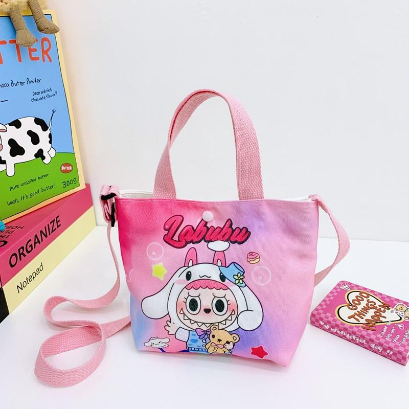 Labubu New Cartoon Canvas Shopping Bag Crossbody Bag Cute Little Girl Handbag Bag Travel Leisure Handbag
