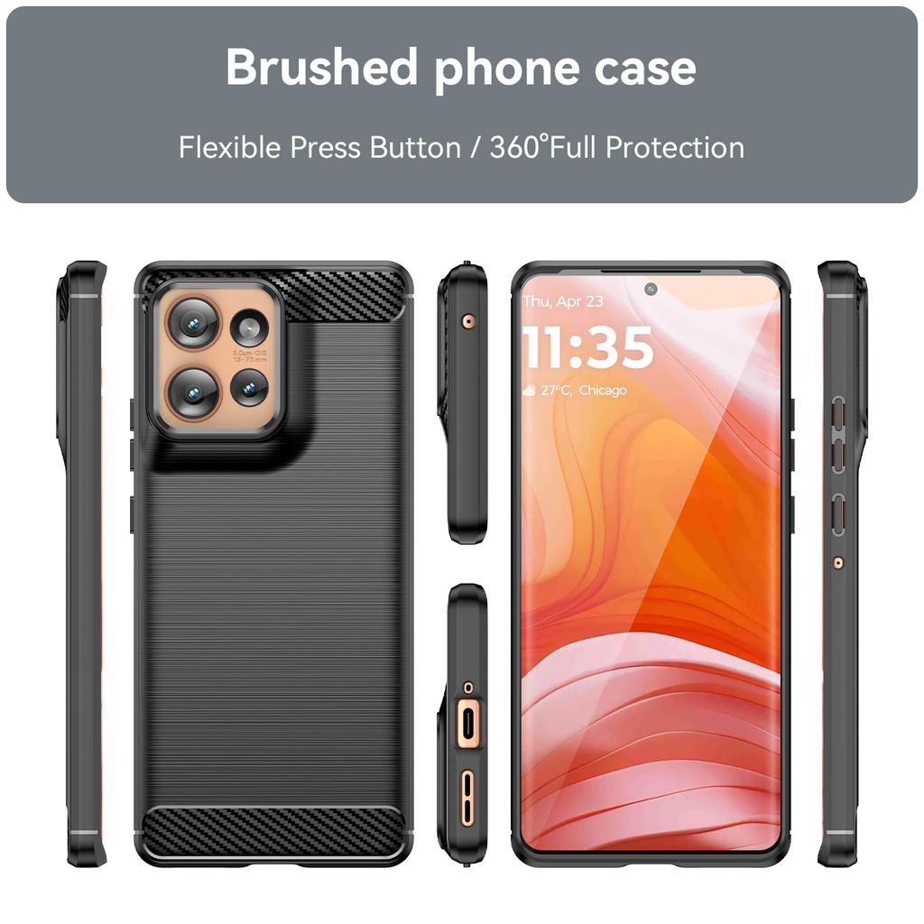 For Motorola Edge 50 5G Case with Screen Film WANLONFENG LS Series Big Lens Hole Brushed Texture TPU Phone Cover