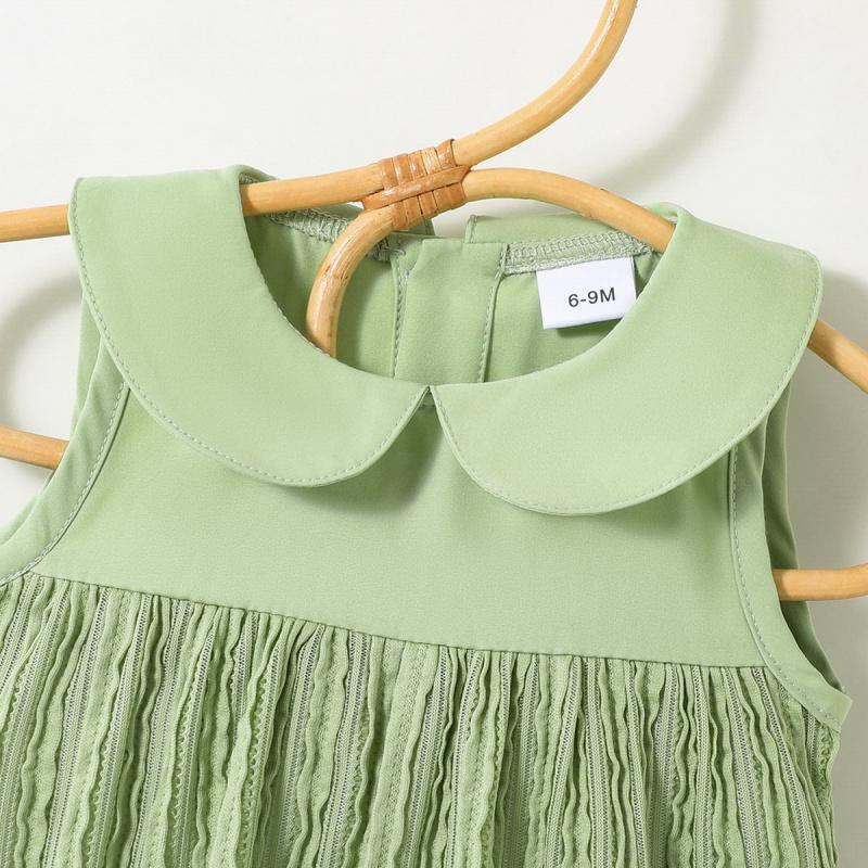 Kids Sleeveless Dress Lapel Back Button Dress Solid Color Girl's Dress