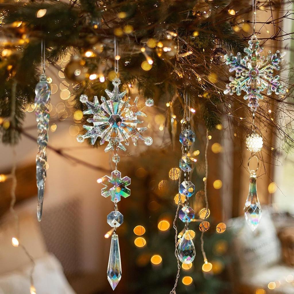 18 Christmas Tree Decorations Crystal Christmas Decorations Hanging Acrylic Snowflakes and Icicles Christmas Tree Pendants