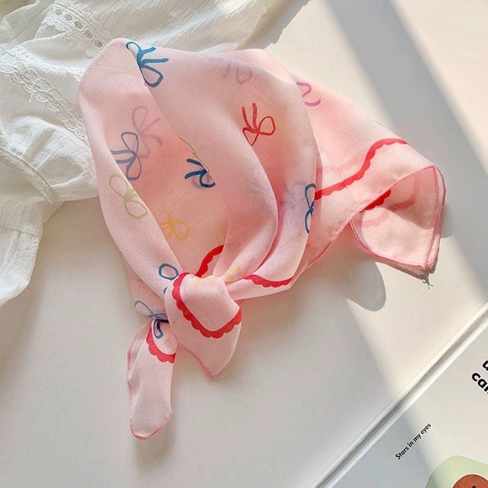 

Thin Bowknot Square Scarf Candy Color Korean Style Hair Band Elegant Stripe Silk Headscarves Daily розовый