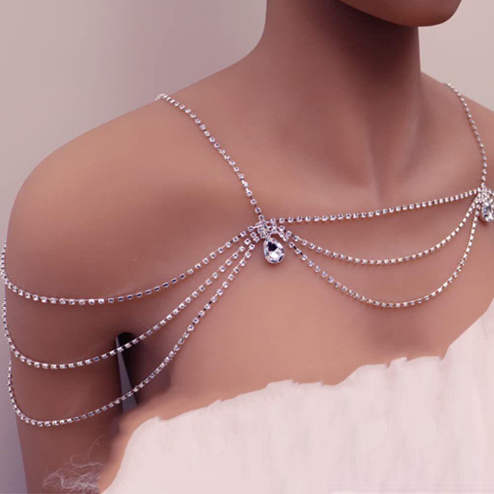Water Drop Rhinestones Shoulder Chain Retro Tassel Women's Shoulder Chain  Wedding Accessories