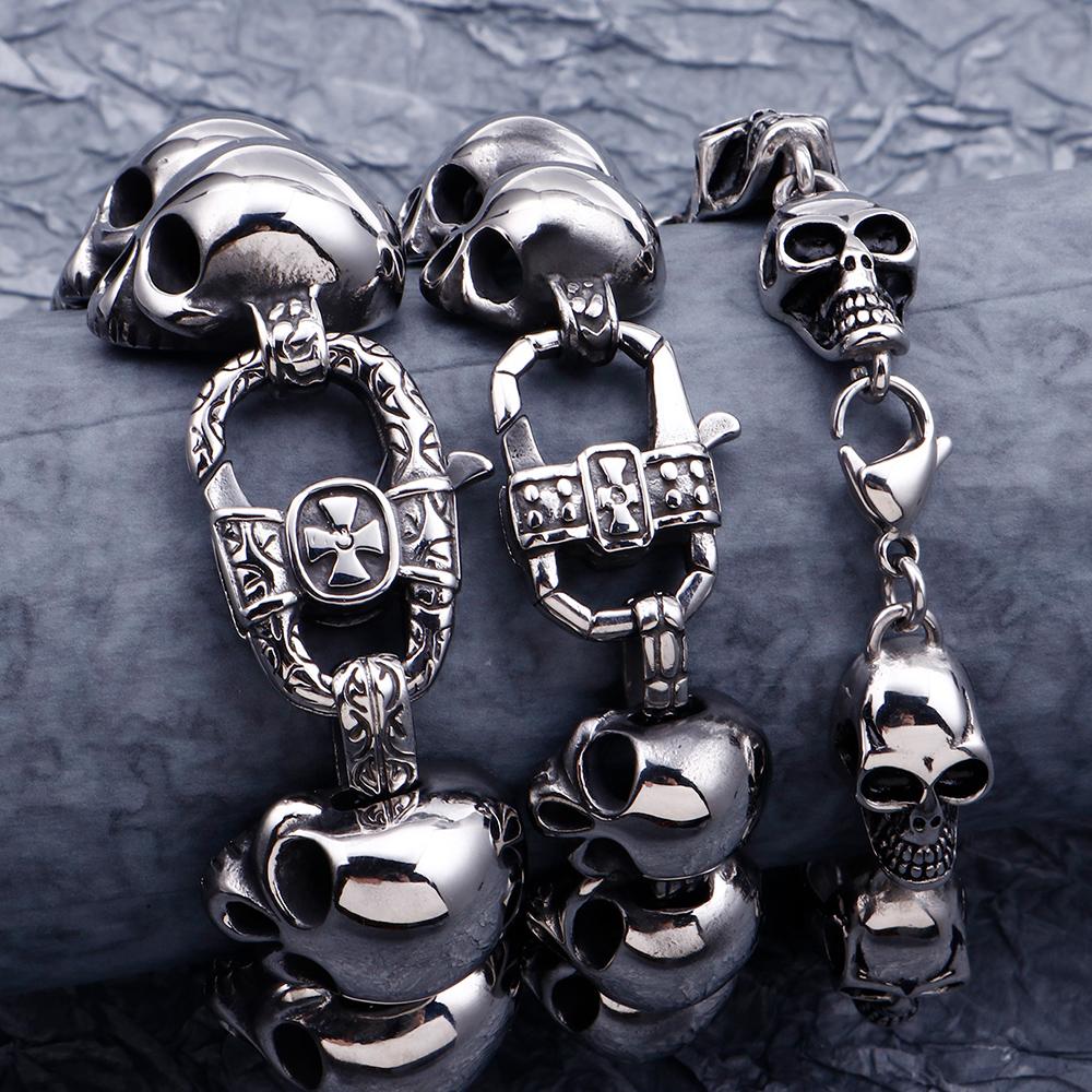 Панк-рокер, цепочка на голову с черепом, мужской браслет из полированной нержавеющей стали, мужские браслеты дружбы, готические мужские ювелирные аксессуары