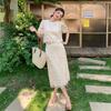 Luxury Temperament Beige Embroidery Lace 2 Piece Dress Sets Women Elegant Embroidery Crop Top and Midi Skirt Suits Outfits Female