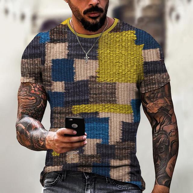 Tricou de Bărbați la Modă cu Imbinări Retro cu Mânecă Scurtă Tricouri Îmbrăcăminte pentru Bărbați Model Carouri Tricouri Imprimate Topuri Europene Oversized