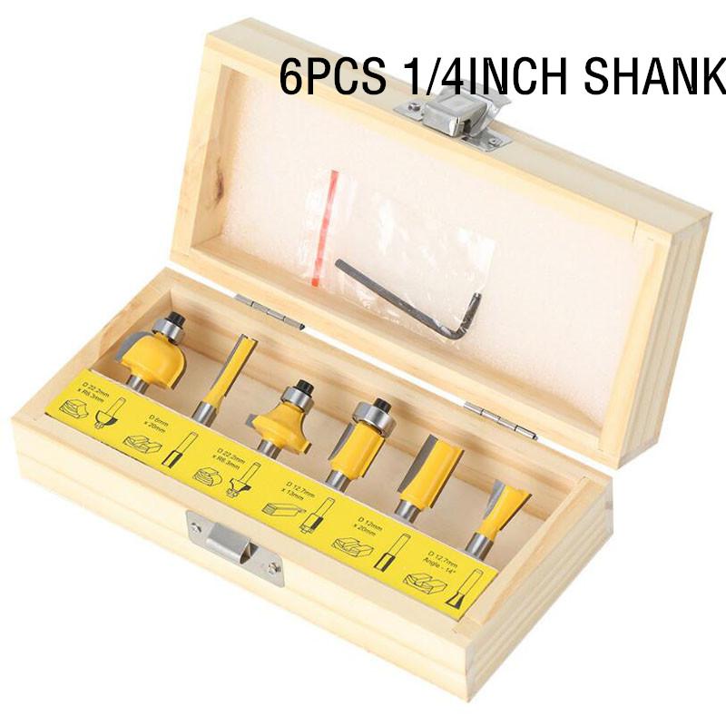 6pcs Router Bit Set 6mm 1/4inch Shank Trimming Straight Milling Cutter Wood Bits