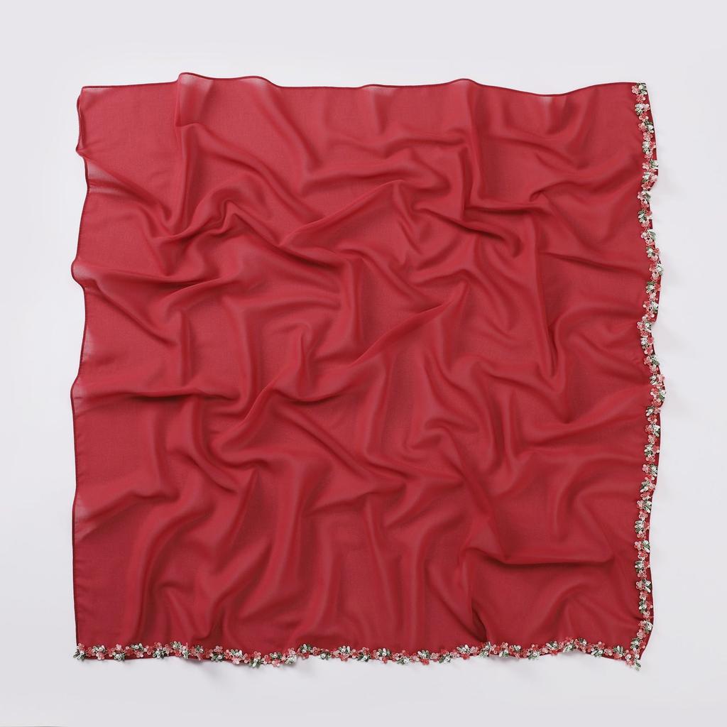 New Luxury 90*90Cm Pearl Chiffon Hijab Floral Chain Bubble Shawl High Quality Beach Bufandas Ramadan Islamic Muslim Square Scarf