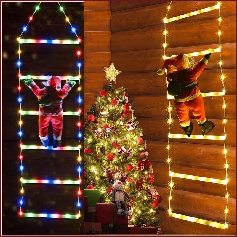 Santa Claus Doll LED Christmas Ladder Light with Remote Indoor & Outdoor Christmas Tree Light Christmas Decor Hanging LED String