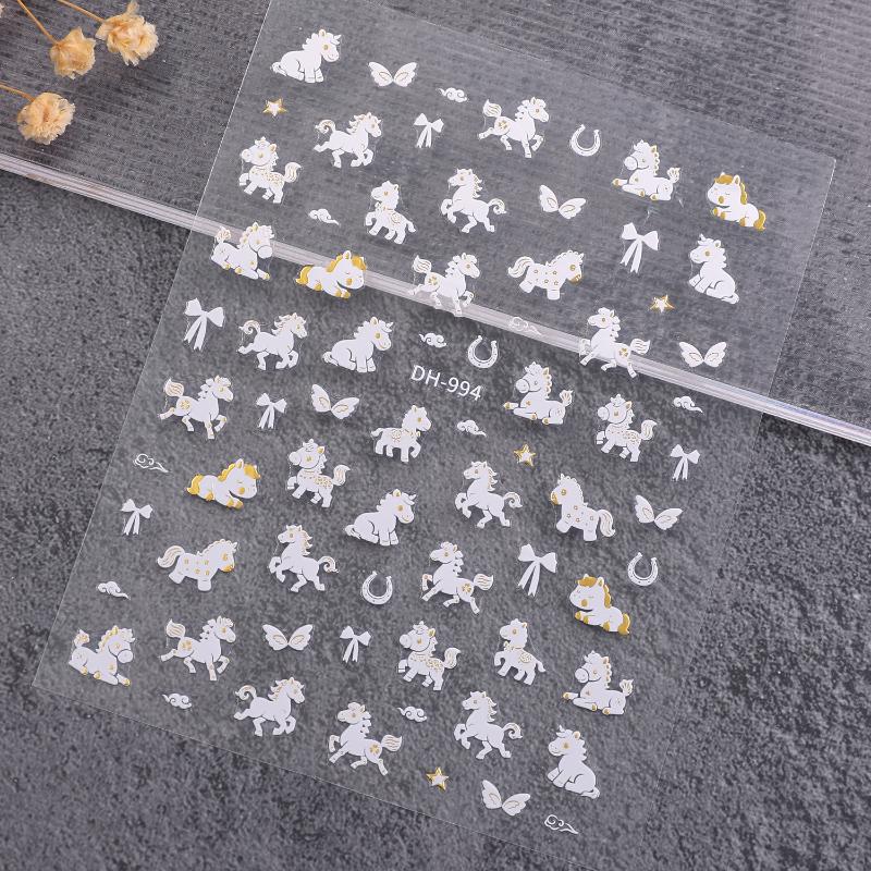 Cute Cartoon Minimally Hand-Painted Pony Nail Stickers Embossed Nail Stickers Diy Nail Art Decoration Manicure Sticker