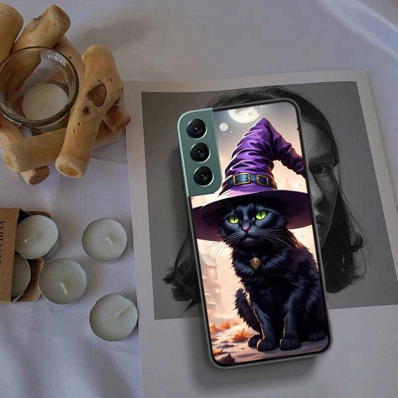 Halloween Magic Cat Phone Case For Samsung Galaxy S22 S25 Ultra S21 S10 Plus S26 Edge S20 S23 S24 FE Cover Silicone Soft TPU