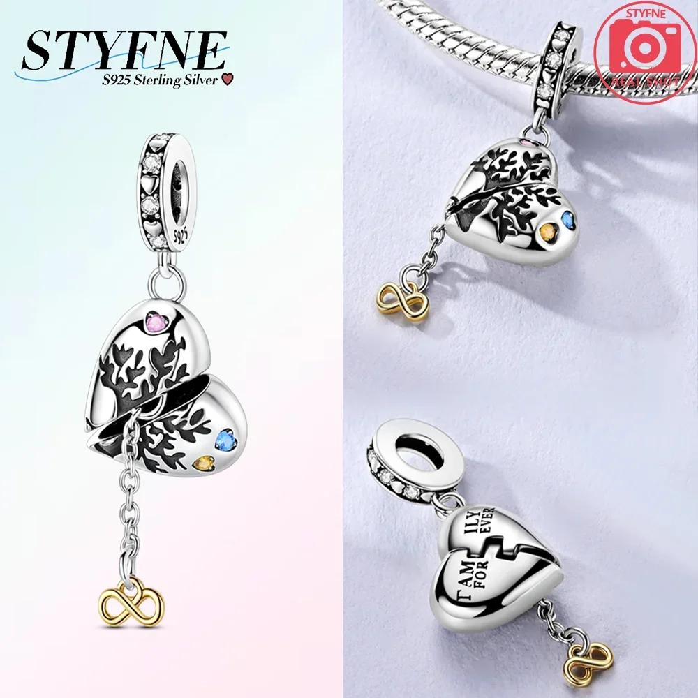 Authentic copperBlue Zircon Heart Pendant Luminous Crown Charm Bead Charms Bead Compatible With Bracelets Accessory Fine Valentines Day Gift Diy Set