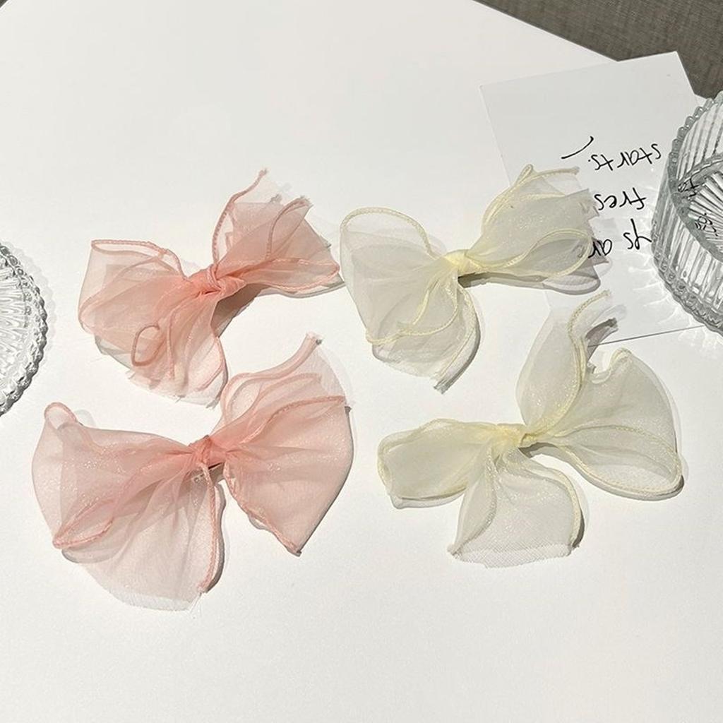 Sweet Ribbon Bowknot Hair Clip for Women Girls Handmade Bow Hairpin Hair Barrettes Mesh Yarn Headwear Hair Accessories