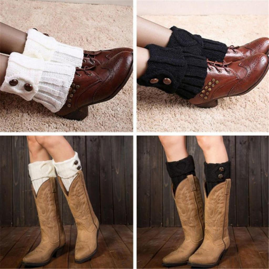 Autumn Winter Women Leg Warmers Socks Solid Color Sports Outdoor Knitted Boot Toppers 2 Button Fashion Boot Cover