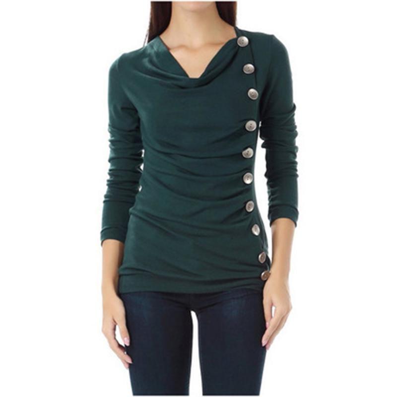 Cotton Long Sleeve T Shirt With Single Breasted Slim Fit And V Neck For Office Wear