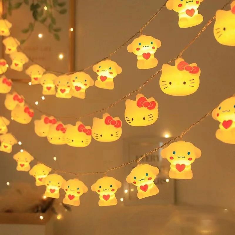 Kawaii Sanrio Hello Kitty Lights String Bedroom Battery Atmosphere Lighting Home Decoration Anime Figures Luminous Model Toys