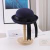 Cute Round Dome Fedora Hat Woolen Sailor Hat Fashion Bow Bowler Hat  Girls