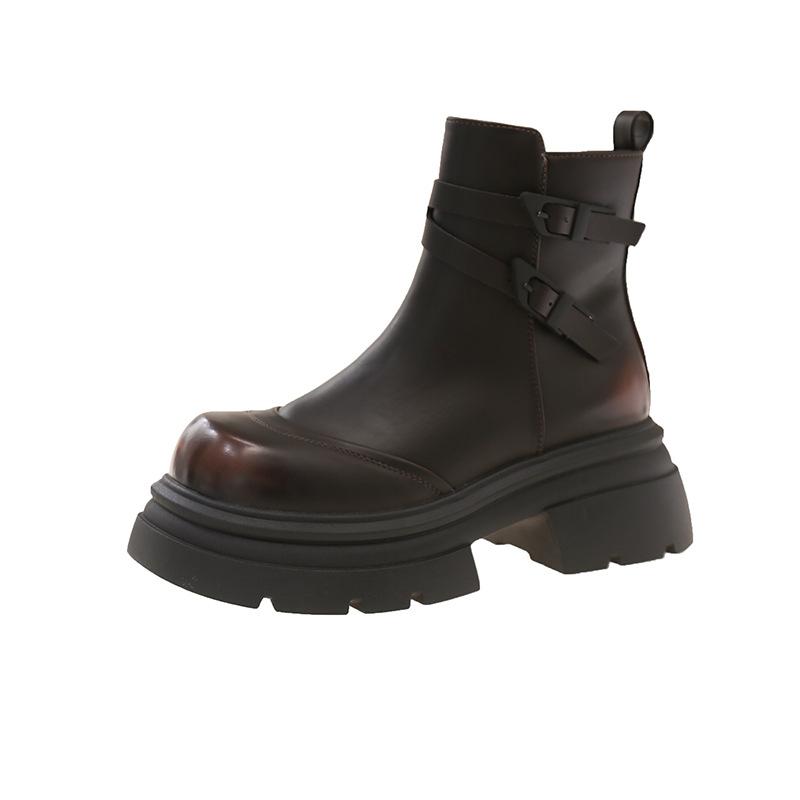 Black British platform Martin boots women's new summer retro small man height increase and thin short boots