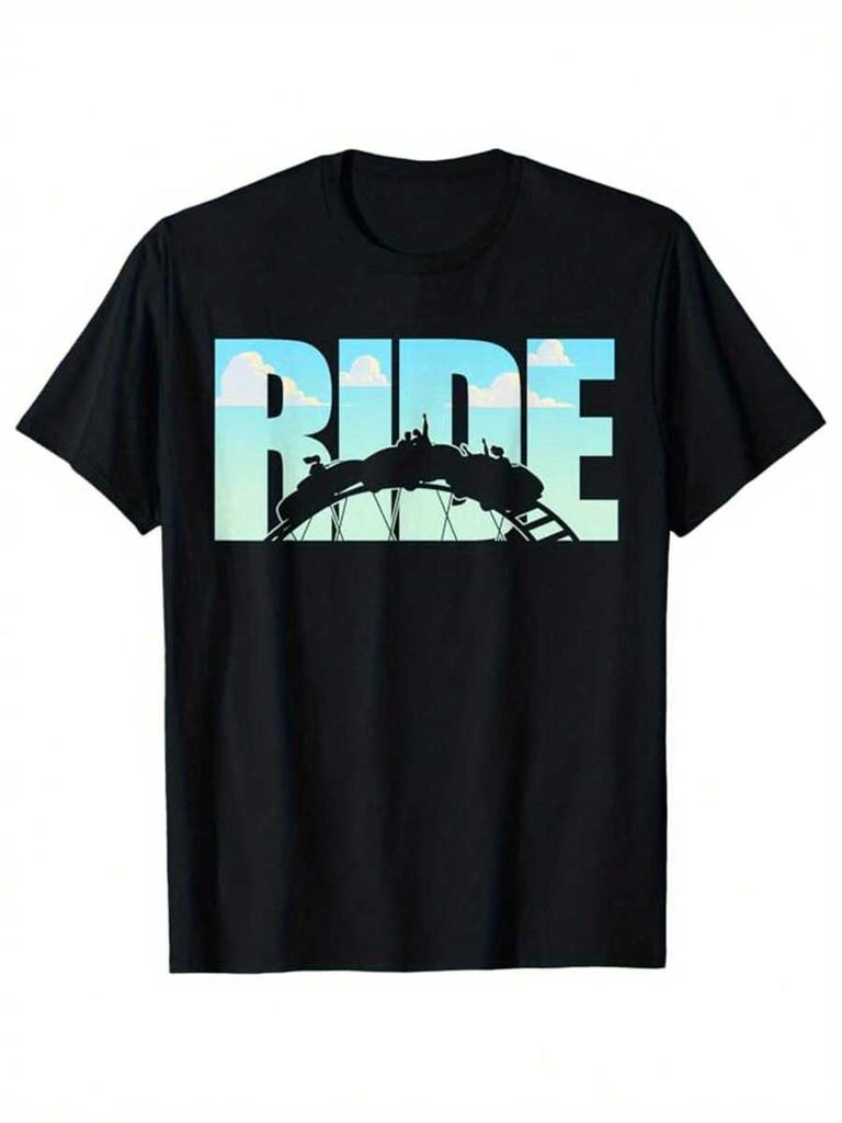 Unisex's Cotton Roller Coaster Graphic T-Shirt – Casual Short Sleeve Crew Neck Tee With RIDE Print
