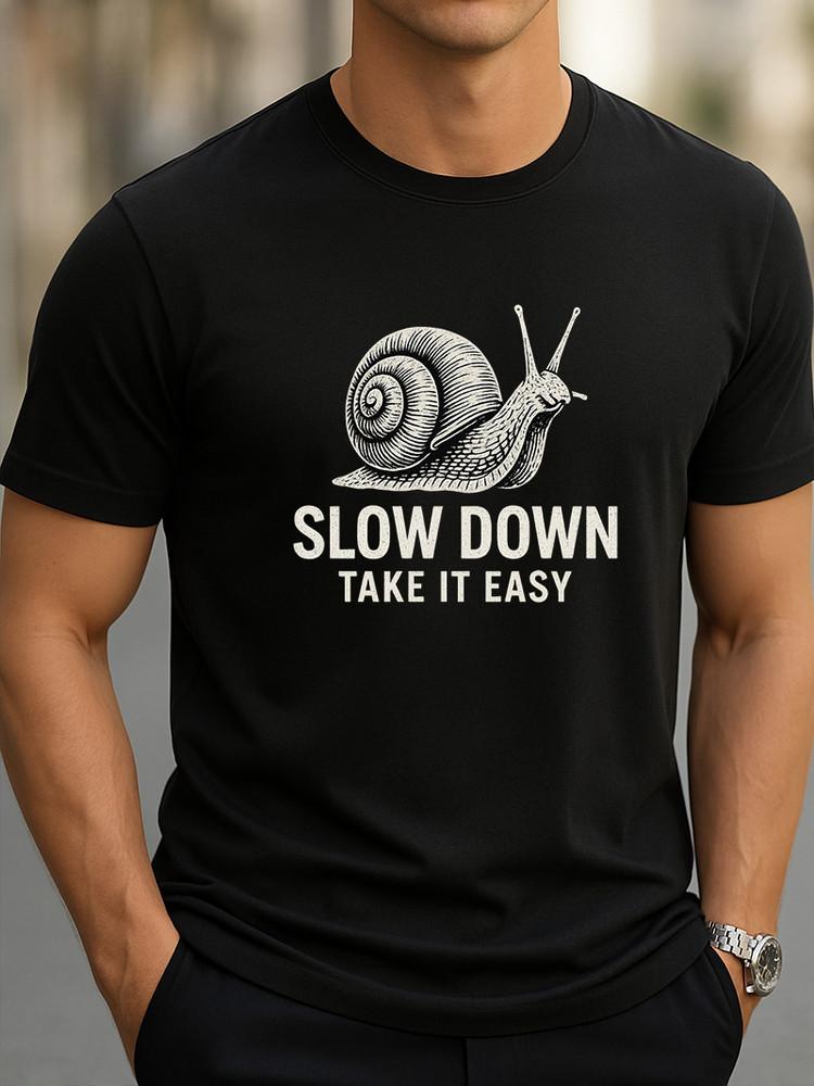 Slow Down Snail T-Shirt Take It Easy Quote Tee Funny Relaxation Graphic Shirt Unisex T-Shirt S