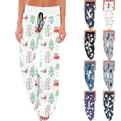 Women's Comfortable Pajama Pants Christmas Print Drawstring Wide Leg Pants