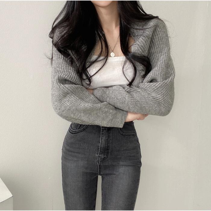 

Осенний новый стиль вязаный короткий кардиган свитер шаль шикарные корейские модные универсальные топы для женщин One size