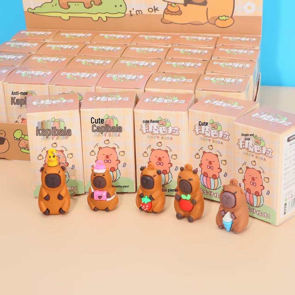 Capybara Cartoon Keychain: Cute Blind Box Figurine, Perfect for School Rewards or Small Gifts.