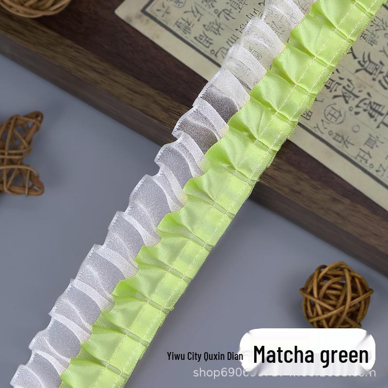 Double Layer 4cm Pleated Polyester Chiffon Lace Trim with Heart Design