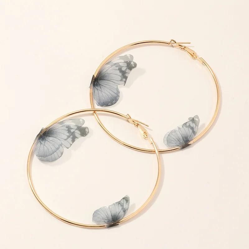 Big Round Circle for Women Girls Fashion Temperament Lady Gifts New Hot 1 Pair Double Butterfly Gold Hoop Earrings Creative Gift