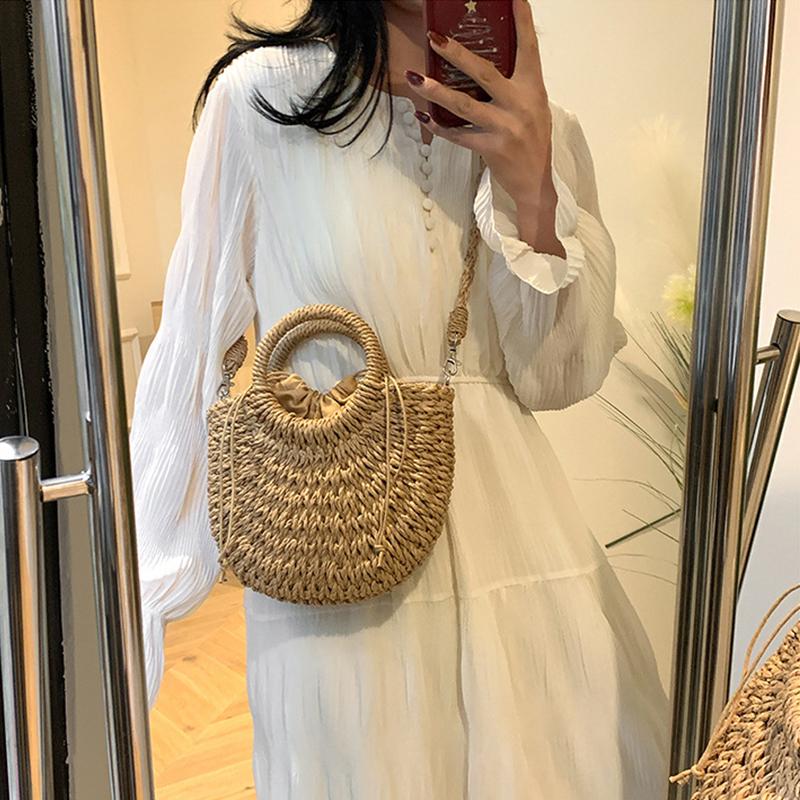 Women New Straw Handbags Woman Handmade Woven Basket Rattan Handbag For Femme Simple All-Match Handbag