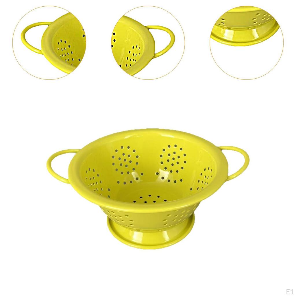 Fruit Bowl Vegetable Strainer Enamel Coated Self Draining Colander Basket Drainage for