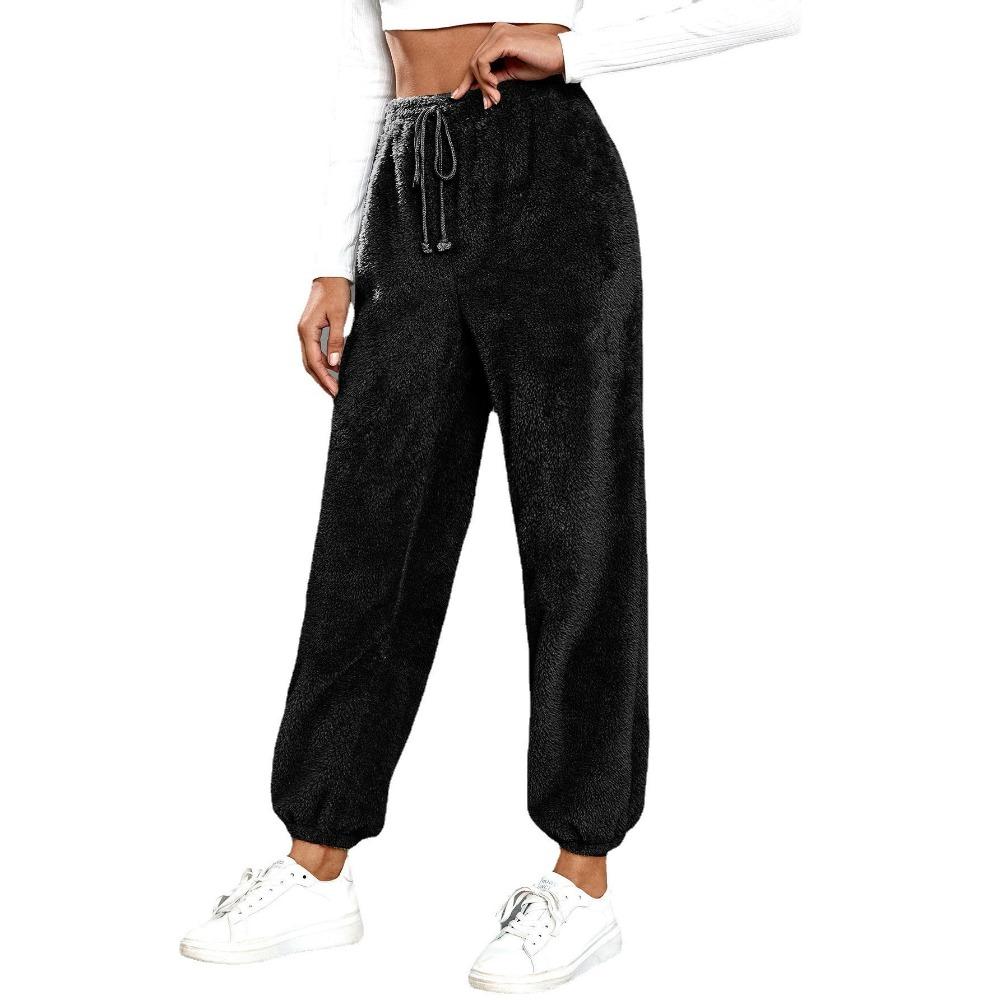 Podzimní a zimní jednobarevné módní plyšové ležérní kalhoty volného střihu, hřejivé domácí kalhoty ze sametu