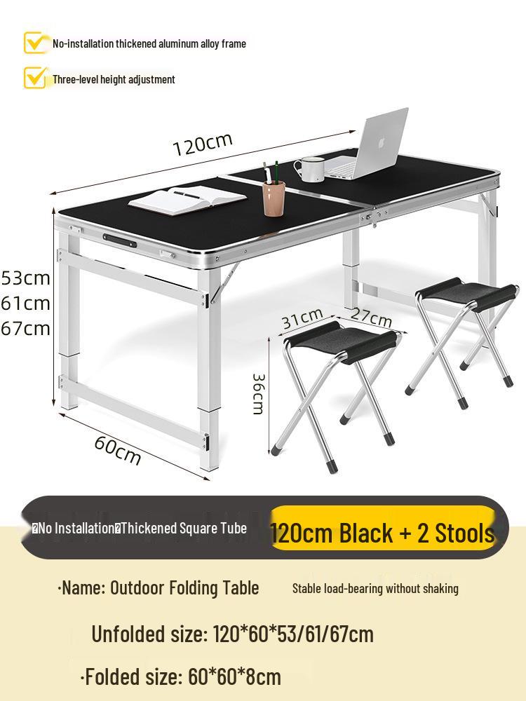 Adjustable Height Aluminum Folding Picnic Table & Chairs Set for Outdoor Camping & BBQ