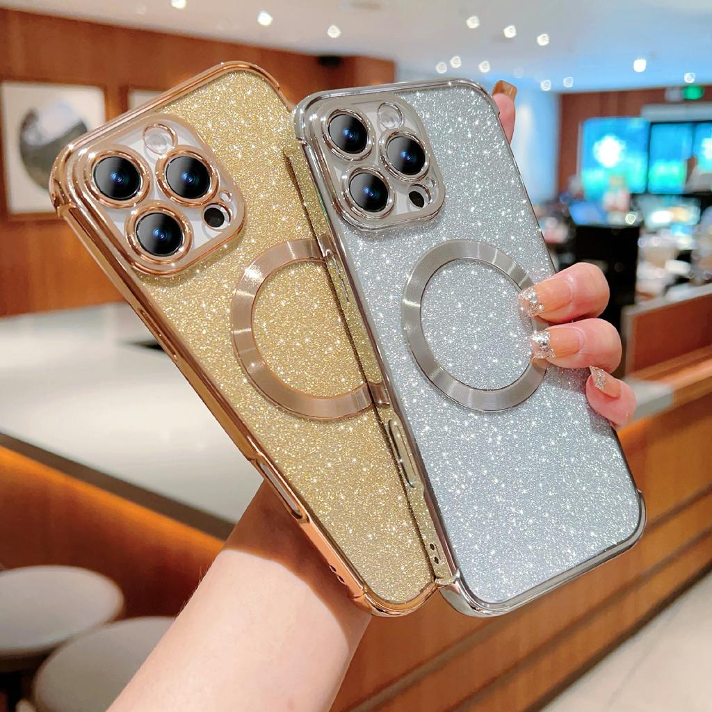 For iPhone 16 Pro Max Case Electroplating Glitter TPU Clear Phone Cover Compatible with MagSafe