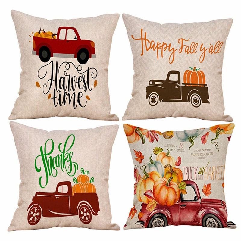 Chic Cotton Linen Pillow Case With Stunning Pumpkin Design For Autumn Ambiance