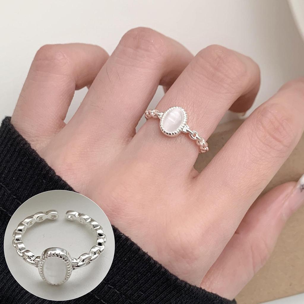 Women's Retro Black Oval Geometric Open Ring - Versatile Fashion Index Finger Jewelry