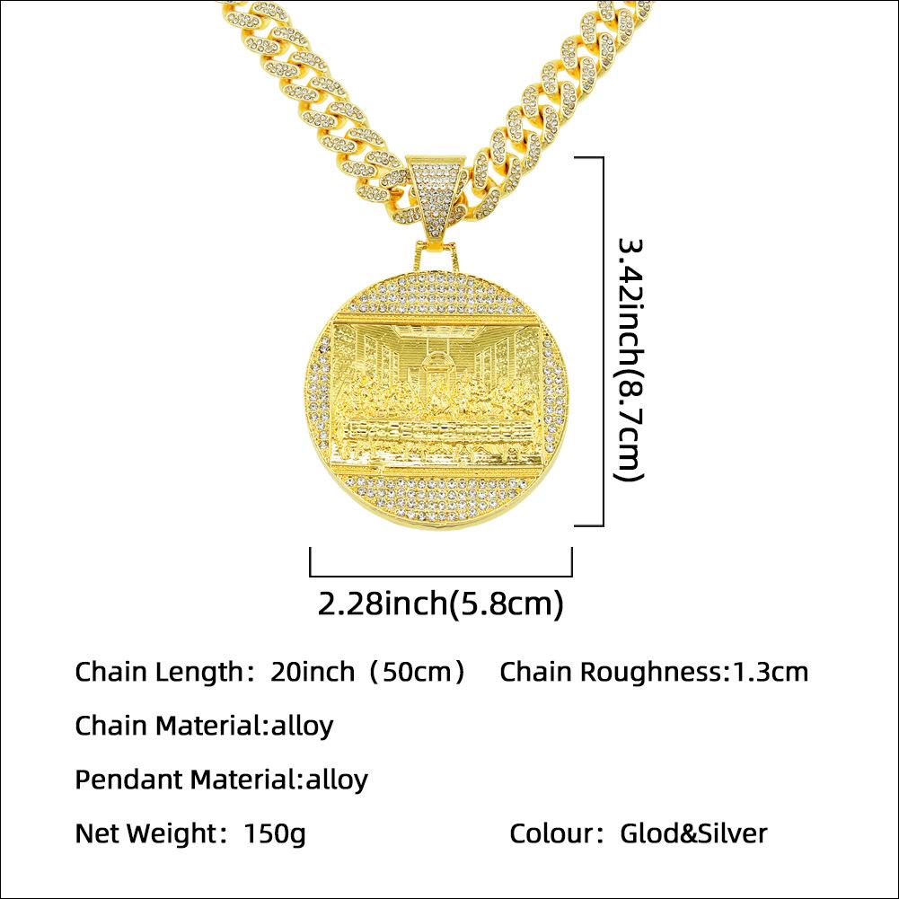 Diamond-encrusted Big Round Brand Cuban Chain Pendant, Necklace Hipster Punk Exaggerated Domineering Cool Accessories Pendant