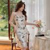Sexy Pajamas Women's Summer French Swing Neck Suspender Skirt Korean Printing Imitation Silk Vacation Skirt Ice and Snow Silk Nightdress