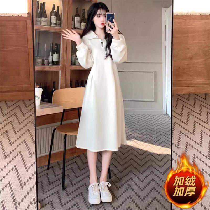 

Premium black half-zipper sweater dress women s autumn and winter large size fat mm thin European temperament backing skirt S