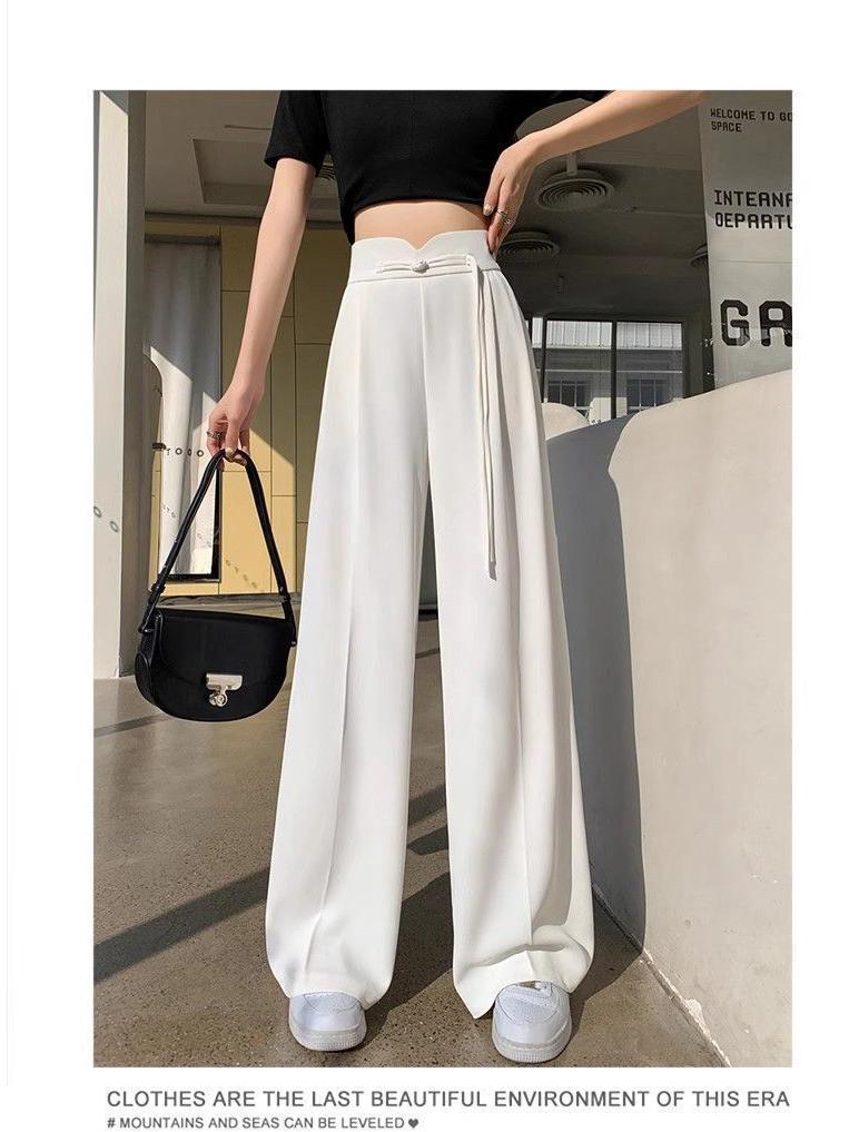 New Chinese Style 2025 Spring/Summer Women's High Waist Plus Size Wide-Leg Pants with Frog Buttons
