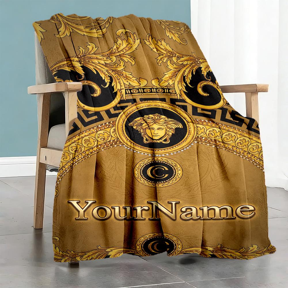 Versace Personalized Text Blanket Cozy Personalized Blanket Durable Comfort Great for Bedding Livingroom Sofa Chair for All Occasions