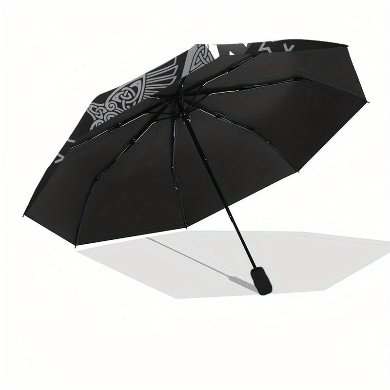 Viking Shield Wall Art, Norse Decor with Spear and Ravens Umbrella, Cute Umbrella with Cute Design, Portable 3-Fold Compact Umbrella for Men & Women,